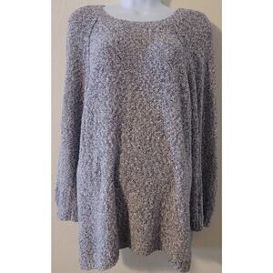 Loft Blue White Marled Popcorn Knit Women's Sweater XL Raglan Long Sleeves